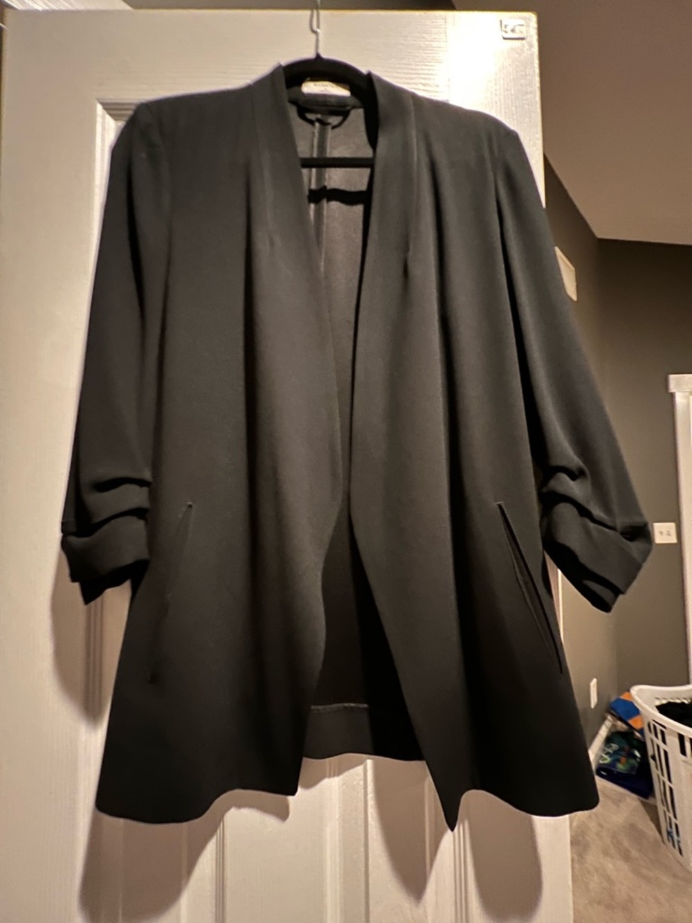 Babaton Black Open-Front Draped Blazer Jacket